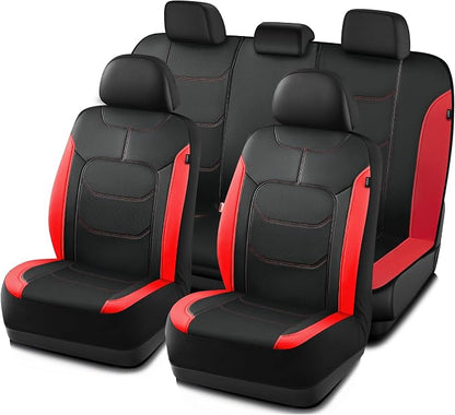 Road Comforts Seat Covers, Premium Leather Car Seat Covers Full Set,Airbag Compatible, Automotive Seat Covers Universal Fit Most Cars,Vans,Truck,SUV, Red