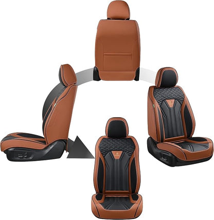 FLORICH Seat Covers for Cars, Waterproof Seat Covers, Leather Car Seat Covers 2 Pack, Universal Seat Cushion Protector for Most Cars Trucks SUV-Brown&Black