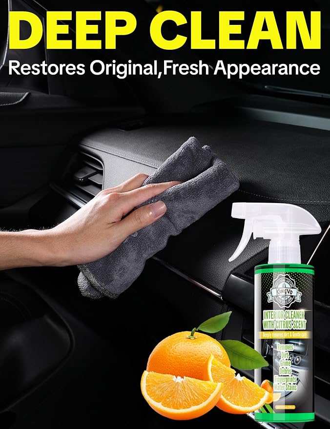 Car Interior Cleaner Spray, Multipurpose Leather Seat Cleaner Upholstery Car Cleaning Kit Auto Dashboard Vinyl Detailing Supplies Kit,Citrus Scent