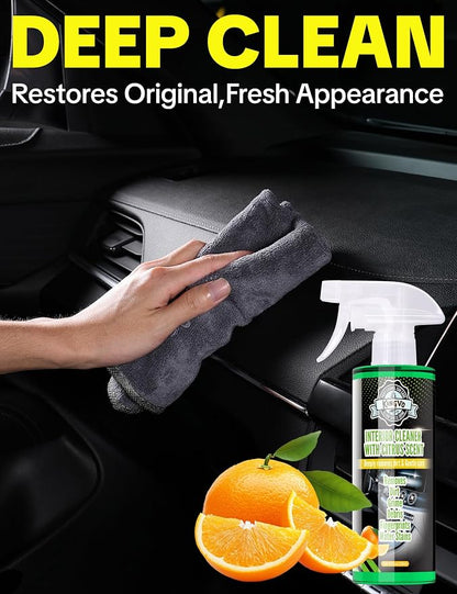 Car Interior Cleaner Spray, Multipurpose Leather Seat Cleaner Upholstery Car Cleaning Kit Auto Dashboard Vinyl Detailing Supplies Kit,Citrus Scent