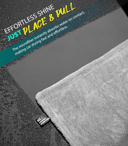 KKV Full-Sized SUV Drying Towel, 48”x24” Dual Sided Microfiber Car Cleaning Towel with Twisting Yarn Technique, 1400GSM Super Absorbent, Scratch-Free, Machine Washable (LightGrey-MarineBlue)