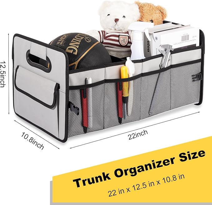 JiatuA Car Trunk Organizer, Car Organizers and Storage Collapsible Multi Compartment Container Box, Adjustable Car Accessories for SUV Sedan Truck, Standard Size, Grey