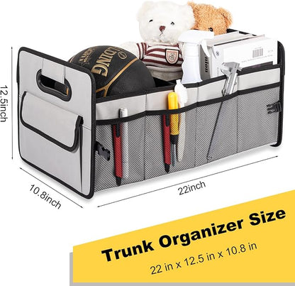 JiatuA Car Trunk Organizer, Car Organizers and Storage Collapsible Multi Compartment Container Box, Adjustable Car Accessories for SUV Sedan Truck, Standard Size, Grey