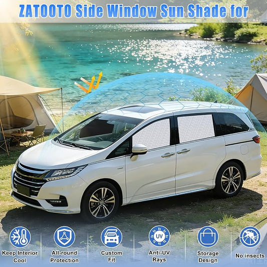 ZATOOTO Car Window Shades for Honda Odyssey 2020-2024, 4 Pcs Magnetic Car Window Covers, 100% UV Protection Foldable Privacy Curtains Side Window Sun Shade for Baby Breastfeeding Sleeping Camping