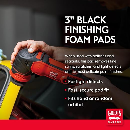 Griot's Garage 3" Black Foam Finishing Pads for Car Polishing and Detailing, Buffing Pads for Paint Correction and Sealant Application, 11274, Set of 3