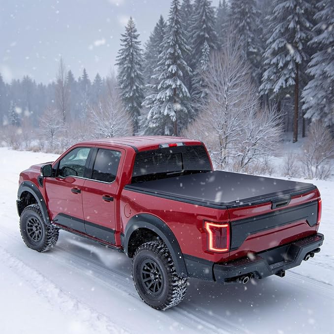 VEVOR Soft Roll-Up Truck Bed Tonneau Cover, Compatible with 2017-2026 Ford F-250/350/450 Super Duty, Fits 6.8 ft (6 ft 10 in/82 in) Bed, Triple-Layer PVC Tonneau Cover with Three Aluminum Alloy Bars