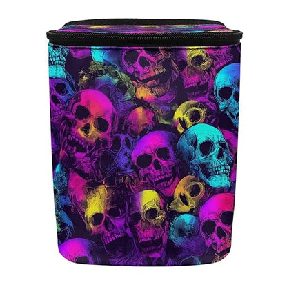 Talayituse Colorful Skull Print Car Trash Bin, Large Size Auto Trash Can Adjustable Portable Garbage Can with Lid, Vehicle Hanging Bag for Headrest Front Back Seat