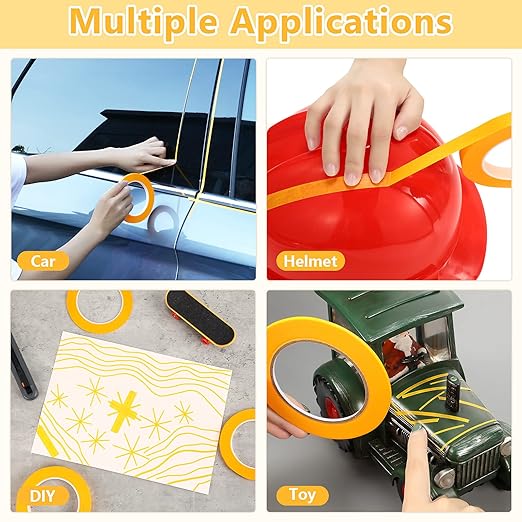 Epakh 4 Pack Painters Tape, Pinstripe Masking Tapes in 1/16, 1/8, 1/4 and 1/2 Inch Wide Suitable for Multi-Surface Automotive DIY Painting Labeling Arts Crafts Car Spray General Purpose(Yellow,52 yd)