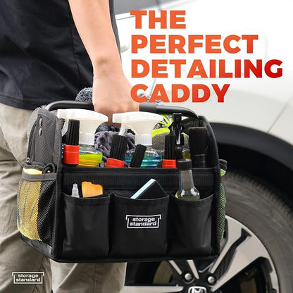 Detailing Caddy Organizer with Handle - Storage, Cars, & Cleaning Caddy for Supplies, Tools, & Home Improvement - Heavy Duty Car Detailing Supplies With Multi-Pockets & Collapsible Tote Design