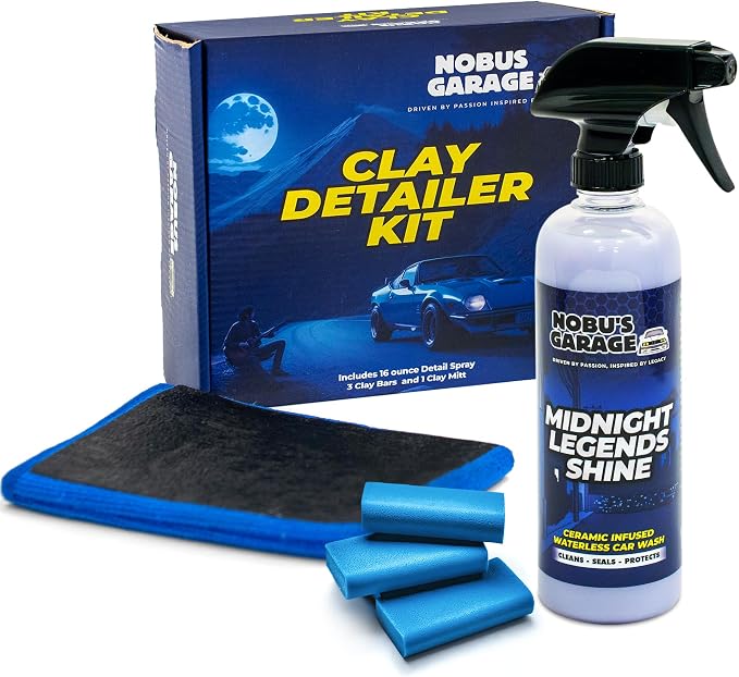 Nobu's Garage - Clay Mitt & Clay Bars Auto Detailing Kit with Waterless Car Wash Ceramic Detail Spray - Car Detail Spray & Lubricant, Quick Detailer Cleaner & Luber - Automotive Claybar Glove