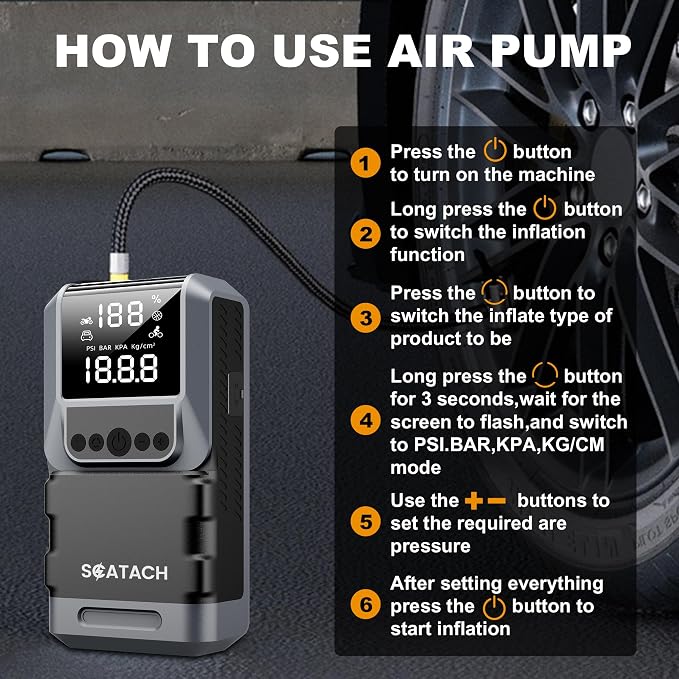 Jump Starter with Air Compressor, 6000A 150PSI Car Battery Jump Starter (10.0 Gas/8.0L Diesel) Battery Jumper Starter Portable 12V Jump Box with Jumper Cables, LED Light, LED Display