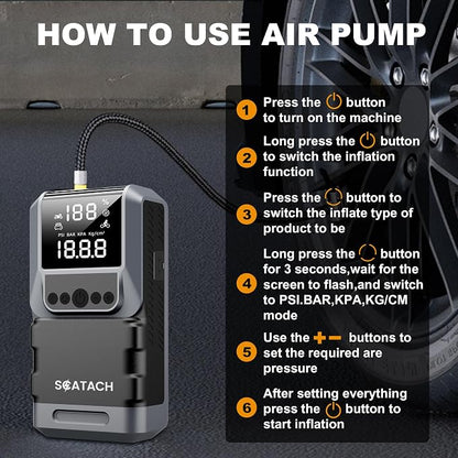 Jump Starter with Air Compressor, 6000A 150PSI Car Battery Jump Starter (10.0 Gas/8.0L Diesel) Battery Jumper Starter Portable 12V Jump Box with Jumper Cables, LED Light, LED Display