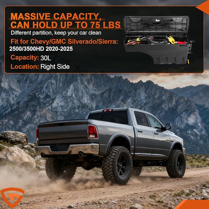 GEARLAST Truck Bed Storage Box Fit for Chevy/GMC Silverado/Sierra 2500/3500HD 2020-2025 Passenger Side, Right Toolboxs