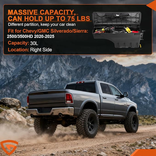 GEARLAST Truck Bed Storage Box Fit for Chevy/GMC Silverado/Sierra 2500/3500HD 2020-2025 Passenger Side, Right Toolboxs