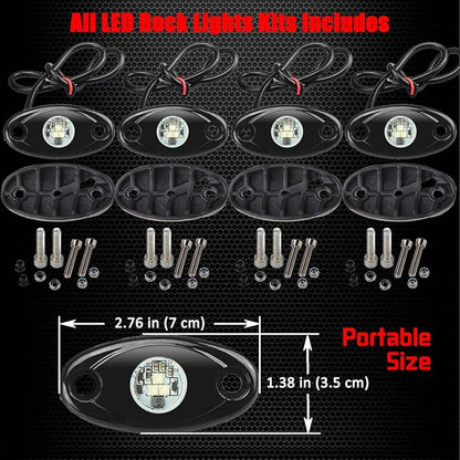 4 Pods LED Rock Lights, Ampper Waterproof LED Neon Underglow Light for Car Truck ATV UTV SUV Offroad Boat Underbody Glow Trail Rig Lamp (Blue)