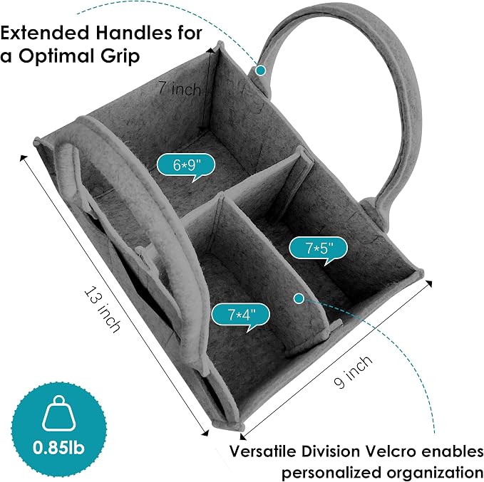 Cute Castle 2 Pack Diaper Caddy Organizer - Portable Baby Caddy Organizer with Handle, Nursery Storage Bin and Car Organizer for Girls, Boys - Baby Gift Basket - Dark Grey