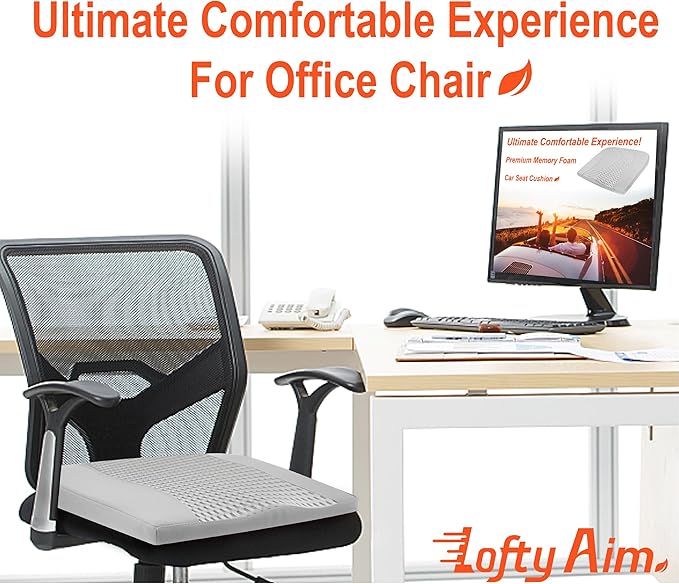 Lofty Aim Car Seat Cushion, Comfort Memory Foam Car Cushions for Driving - Sciatica & Lower Back Pain Relief, Driver Seat Pillow for Auto, Office Chair, Wheelchair - 4D Mesh Gray