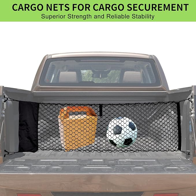 Cargo Net for Pickup Truck Bed, 50 x 17.7 inches, Compatible with Ford F150, F150/F250, Chevy Silverado, GMC Sierra - Upgraded Storage Bag