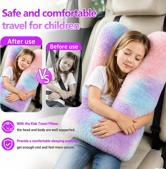 Swemos Travel Pillow, Car Pillow for Kids & Adults - Ergonomic Travel Pillows Sleeping Aid for Neck & Body Support, Car Travel Essentials Pillow on Road Trips-Gray (Gradient Color)