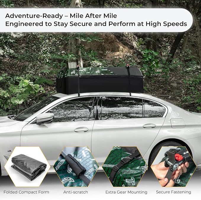 Soft Shell Car Rooftop Cargo Carrier 21 Cubic Feet Waterproof Car Roof Top Bag Roof Rack Luggage Cargo Storage for Universal Vehicles with/Without Rack Include Tie-Down Straps