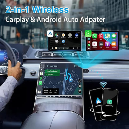 ossomo Wireless CarPlay Adapter,2 in 1 CarPlay & Android Auto Wireless Adapter for Cars,Convert Wired to Wireless with USB/Type-C,Plug Play Car Play for iOS 10+ /Android 10+