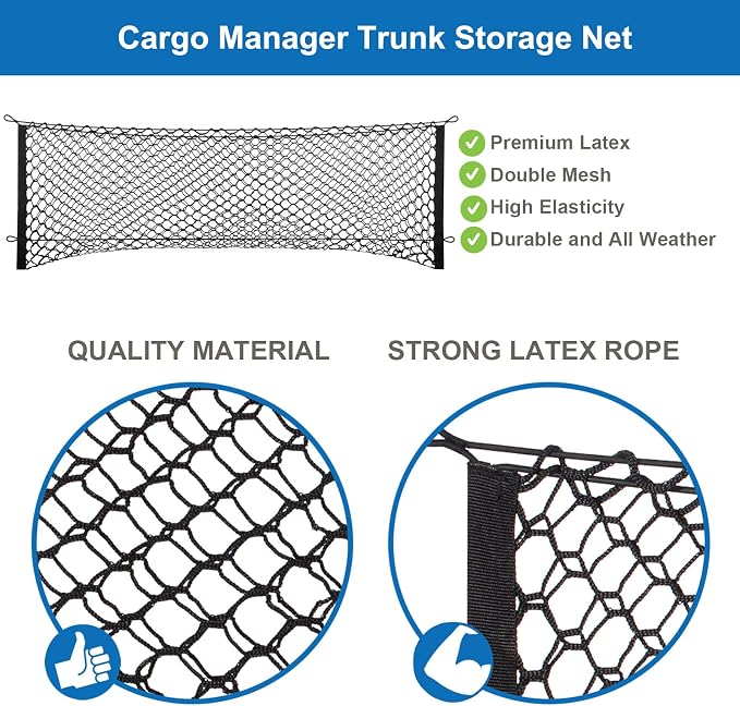 Cargo Net for Pickup Bed, Fit for Ford F150/F250, Chevy Silverado, GMC Sierra, 18"x50" Heavy Duty Elastic Cargo Organizer