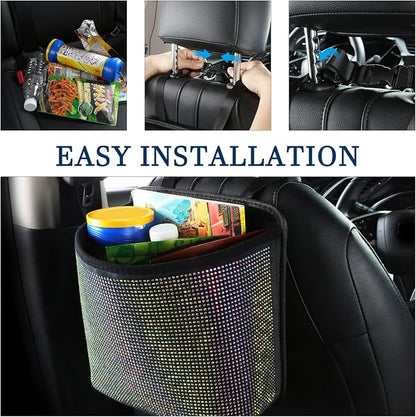 Cavalcade Car Back Seat Organizer, Bling Hanging Pocket, Large Seat Back Travel Caddy Bag, Diamond Trash Bin Garbage Container (Multicolor)