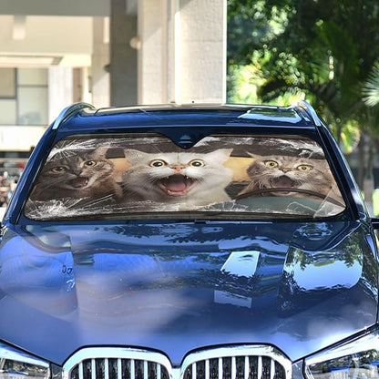 Funny Cats Drive Windshield Sun Shade for Car Auto SUV Truck Foldable Front Window Sunshade Sun Visor Protector Block UV Rays Reflect Heat, 55" x 28"