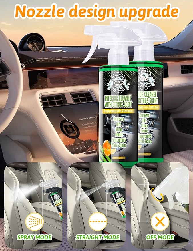 Car Cleaner Interior, Leather Cleaner Upholstery Interior Ceaning Kit Carpet Dashboard Shiny Car Stuff for Vinyl,Plastic,Fabric,Carpet & More,Citrus Scent
