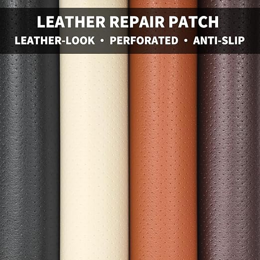 JuCheng Breathable Perforated Self-Adhesive Leather Repair Patch for Furniture, Couches, Car Seats, Office Chairs Faux Leather & Vinyl Repair Kit (Light Brown, 8x79inch)