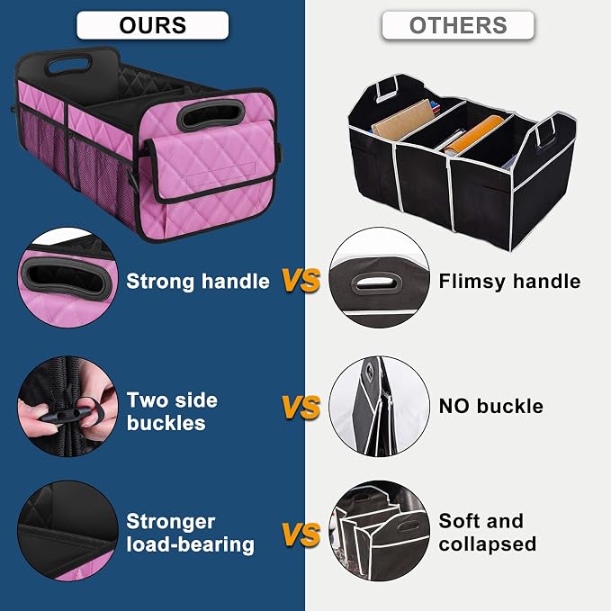 Deosk Car Trunk Organizer for SUV, Car Organizers and Storage with Reinforced Handles, Car Accessories for Women/Men 50L Waterproof Polyester Trunk Organizer(Medium,Pink)