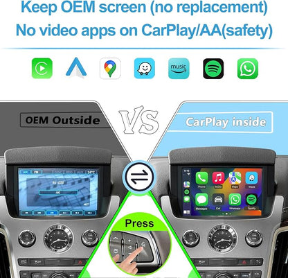 Wireless CarPlay & Android Auto Interface Compatible with Cadillac CTS 2009-2013 Retrofit Kit, Support Original Camera, Steering Wheel, AUX Audio and Micphone, Keep All OEM Radio Functions