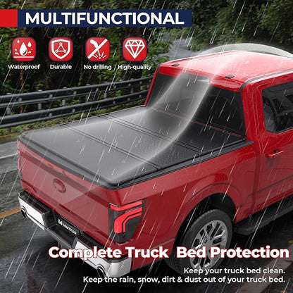 MOSTPLUS 5.5FT Fiberglass Tri Fold Hard Truck Bed Tonneau Cover Compatible with 2015-2025 2026 Ford F150 F-150 Long Bed On Top (67Inch)