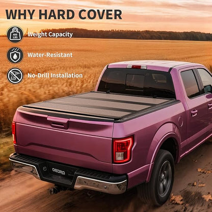 OEDRO Low-Profile Hard Tri-Fold Tonneau Cover Compatible with Toyota Tacoma 2024 2025 2026 (Excl. Trail Edition) 5ft Bed with Tacoma Bed Rail, One-Handed Quick Release, Drainage Design