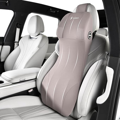 FLORICH 2-in-1 Memory Foam Car Seat Lumbar Support with Headrest Pillow Ergonomic Car Headrest & Lumbar Cushion Back Support Pillow Car Seat Cushion for Driving Neck Back Pain Relief, Gray
