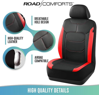 Road Comforts Seat Covers, Premium Leather Car Seat Covers Front Seats,Airbag Compatible, Automotive Seat Covers Universal Fit Most Cars,Vans,Truck,SUV Red