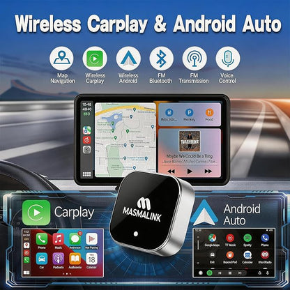 2026 Upgraded Wireless CarPlay Adapter for iPhone and Android Auto | Dual Band Connection (2.4Ghz - 5.8Ghz), Wired to Wireless Converter - Plug and Play Setup, Mini Size Having USB A/C Cable