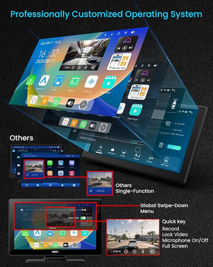 IK5 9" Wireless Apple CarPlay & Android Auto Screen, Portable Car Stereo with 4K Dash Cam & 1080p Backup Camera, Add CarPlay to Any Vehicle, Touchscreen, Mirror Link
