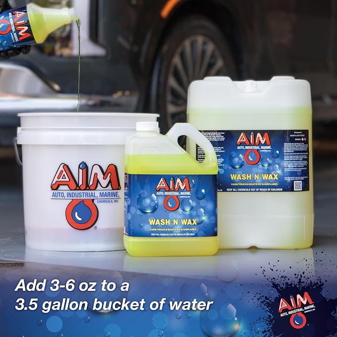 AIM Chemicals Wash N Wax Car Soap - pH neutral for cars, trucks, boats, and RVs. Protects wax and sealants. Use with foam cannon or hand wash. Ideal for detailing and cleaning supplies (AC WWG - FBM)