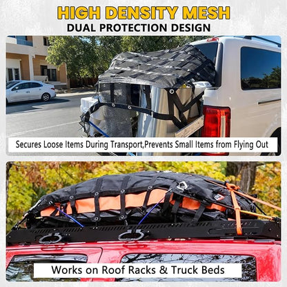 Cargo Net for Pickup Truck Bed - 4.8' x 6' Heavy Duty Truck Bed Net, 1,500 lbs Load Capacity, Tight Mesh Safety Net with Cam Buckles & S-Hooks & Tie Down Straps for Ford Chevy GMC RAM Toyota