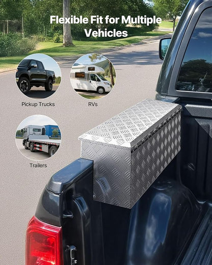 VEVOR Truck Bed Tool Box, Heavy Duty Aluminum Tool Box with Tread Patterns, Storage Toolbox Chest Organizer with Lock and Key, Ideal for Pickup, Truck Bed, RV, Trailer, 34 x 12 x 15.4 in, Silver