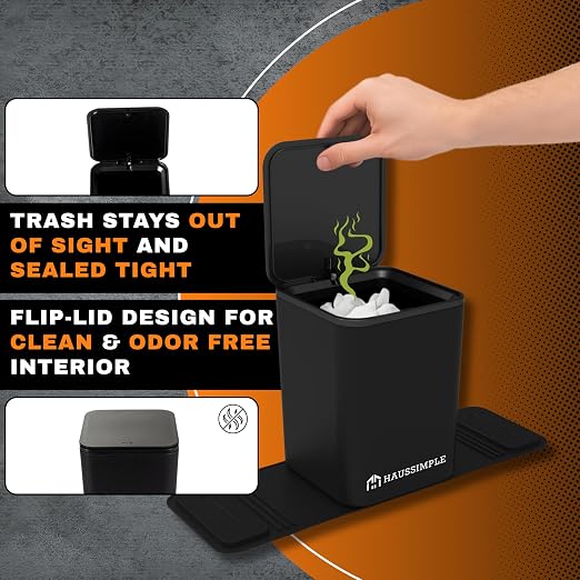 Car Trash Can with Stability Wings – Leakproof Portable Garbage Bin for Fabric & Rubber Mats – Compact Durable Plastic Auto Organizer for Cars, SUVs, Trucks (Black with Lid, Medium)