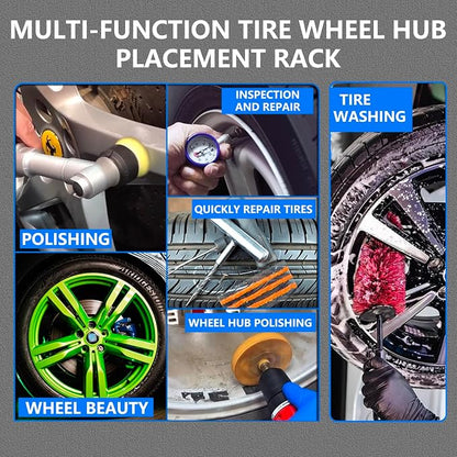 Rolling Wheel Detailing Stand – Heavy-Duty Tire Cleaning and Polishing Roller with 3-Way Rotating Rollers for Ceramic Coating, Tire Shine, Car Wheel Wash – Garage Accessory for Auto Detailers