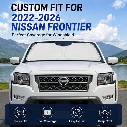 Windshield Sun Shade Sunshade for Nissan Frontier 2022-2026 | Custom Fit Windshield Cover, Blocks UV Rays, Double-Layer Heat Shield, Durable Frame, Easy Fold & Storage