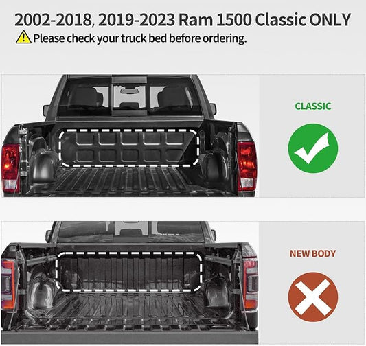 OEDRO Soft Roll Up Truck Bed Tonneau Cover Compatible with Dodge Ram 1500 2002-2024 Classic Only, Fit for Dodge Ram 2500 3500 2003-2026, 6.4ft Bed w/o Ram Box