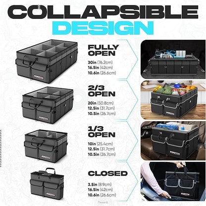 FORTEM Trunk Organizer with Cooler For SUV Car Trunk, Foldable Storage, Car Accessories for Women Men, Collapsible Bag, 600D Oxford, Non Slip Bottom, Straps, Soft Cover (105L)