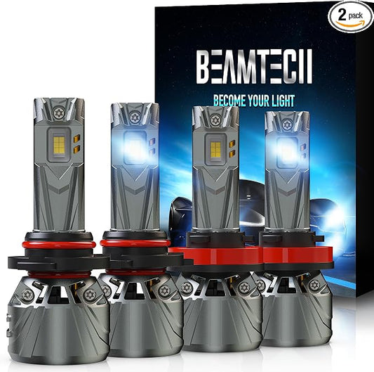 BEAMTECH H11 9005 Light Combo, 800% Brighter High Speed Fan 6500K Bulbs or Fog Lights Pack of 4