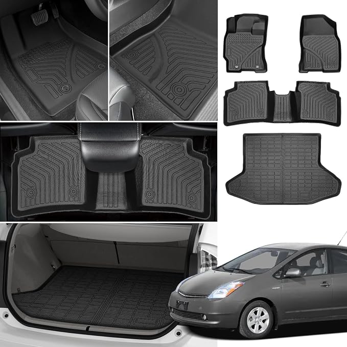 Floor Mats for Toyota Prius 2004-2007 2008 2009, Custom Fit for 2nd Gen Prius, TPE Non-Slip Waterproof Front & 2nd Row & Cargo Liner Car Accessories