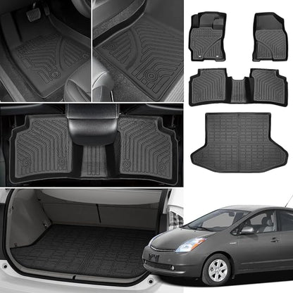 Floor Mats for Toyota Prius 2004-2007 2008 2009, Custom Fit for 2nd Gen Prius, TPE Non-Slip Waterproof Front & 2nd Row & Cargo Liner Car Accessories