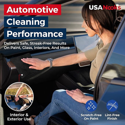 USANOOKS Premium 300GSM Microfiber Cleaning Cloth - 12.5"x12.5" High Performance - 1200 Washes, Ultra Absorbent Microfiber Towels for Cars Undercarriage, Rims & Engine Bay Cleaning - Microfiber Cloth